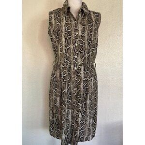 Laura Bianchi Button Up Sleeveless Snake Print Linen Relaxed Dress sz M Italy
